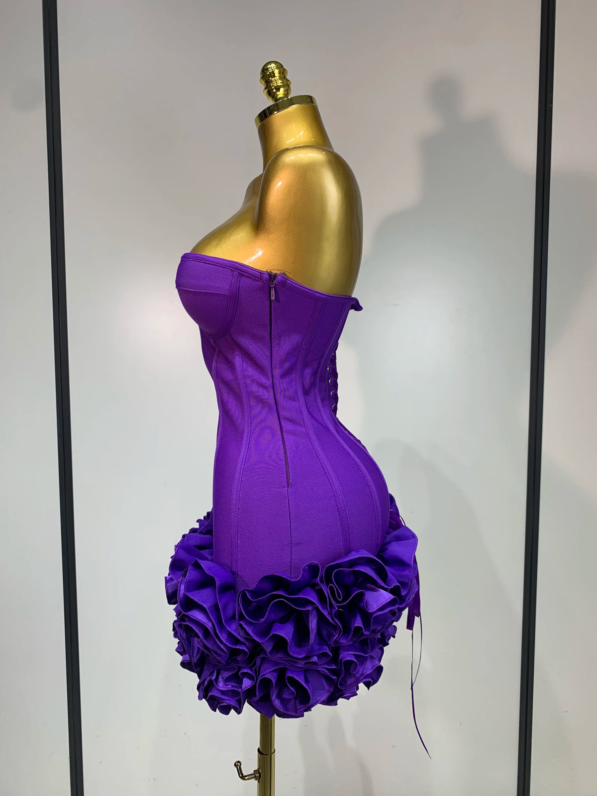 Women Strapless Backless Flower Embellished Mini Dress