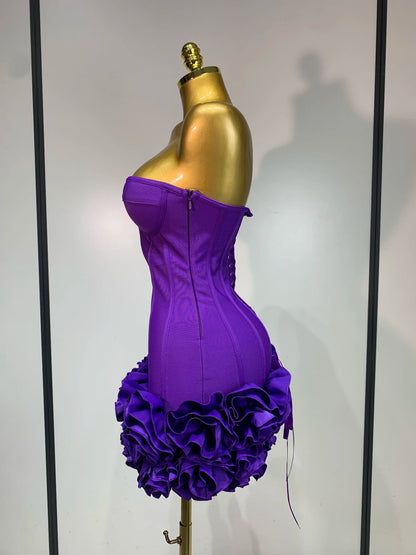 Women Strapless Backless Flower Embellished Mini Dress