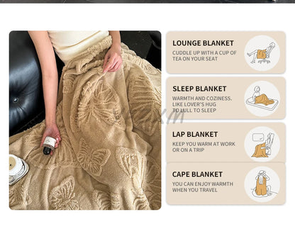 Coral Fleece Autumn Blanket with 3D Butterflies