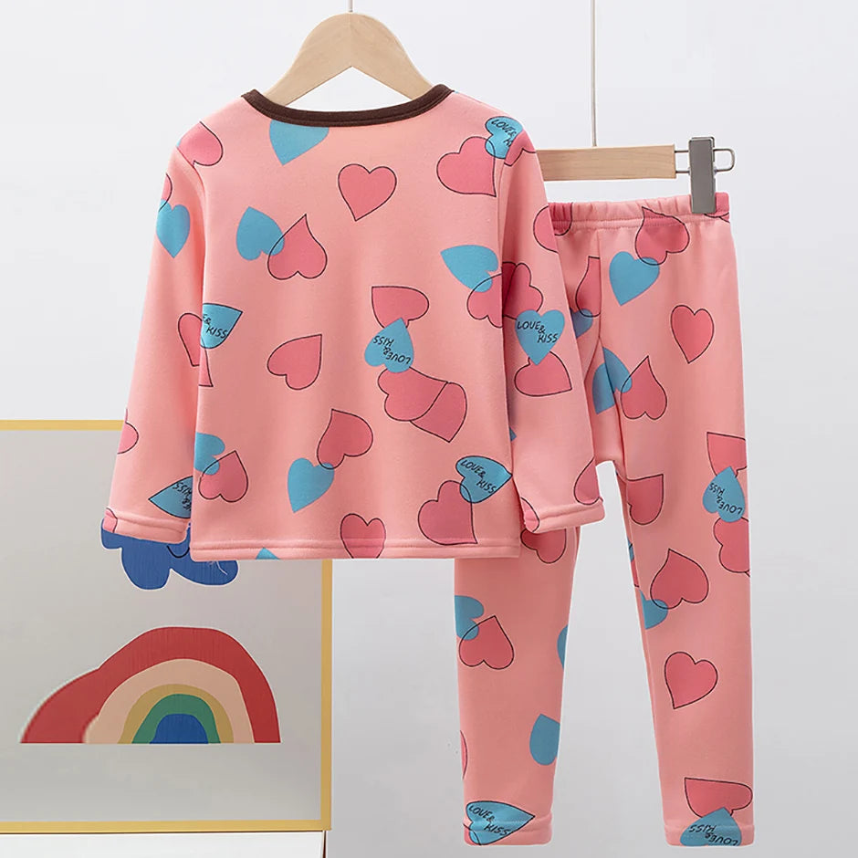 Children's Cartoon Printed Thick Warm Underwear Set