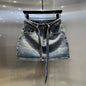Oversize Diamond Denim Mini Skirt Women Gradient Black Grey
