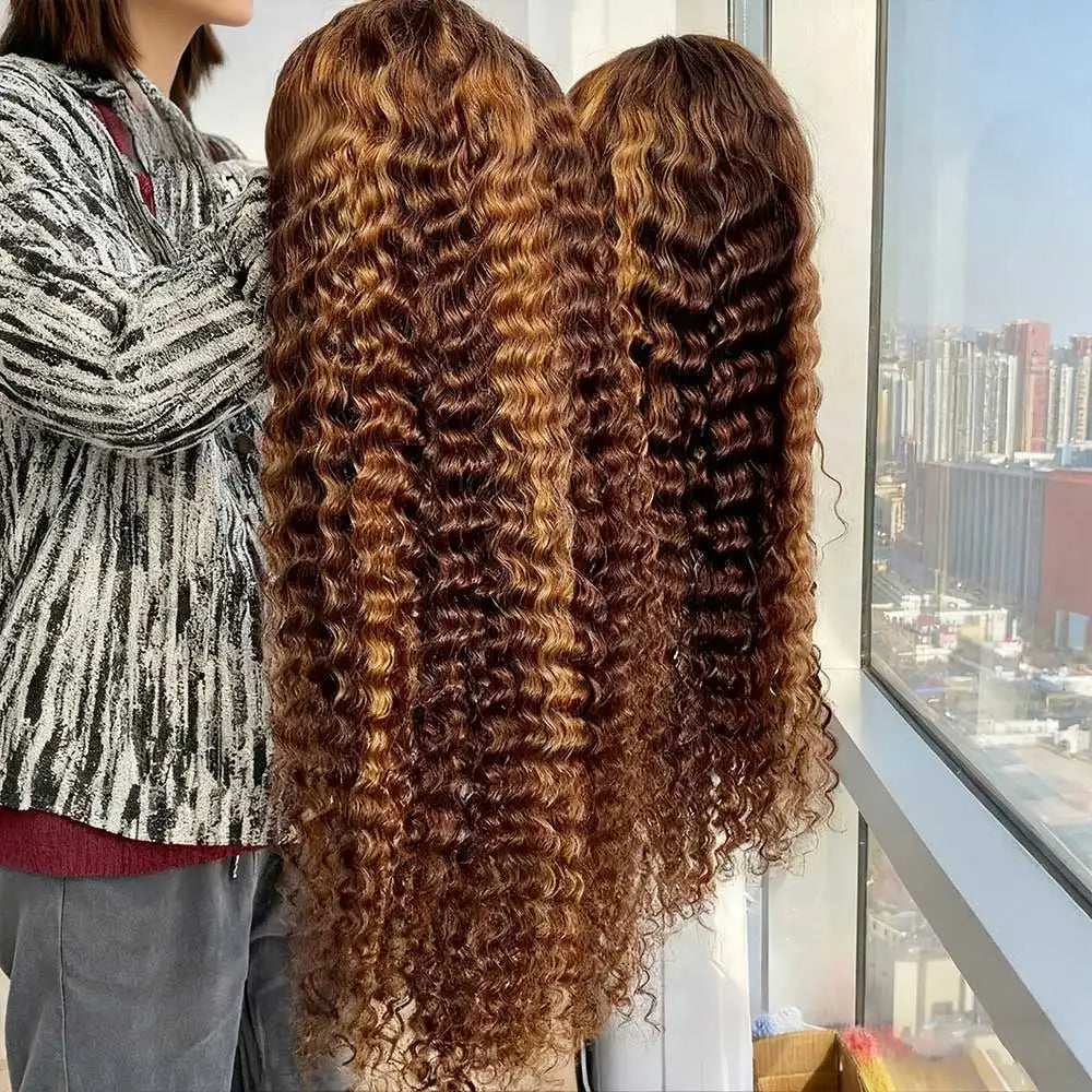 Highlight Curly Wig 13x4 Lace Front Human Hair Deep Wave