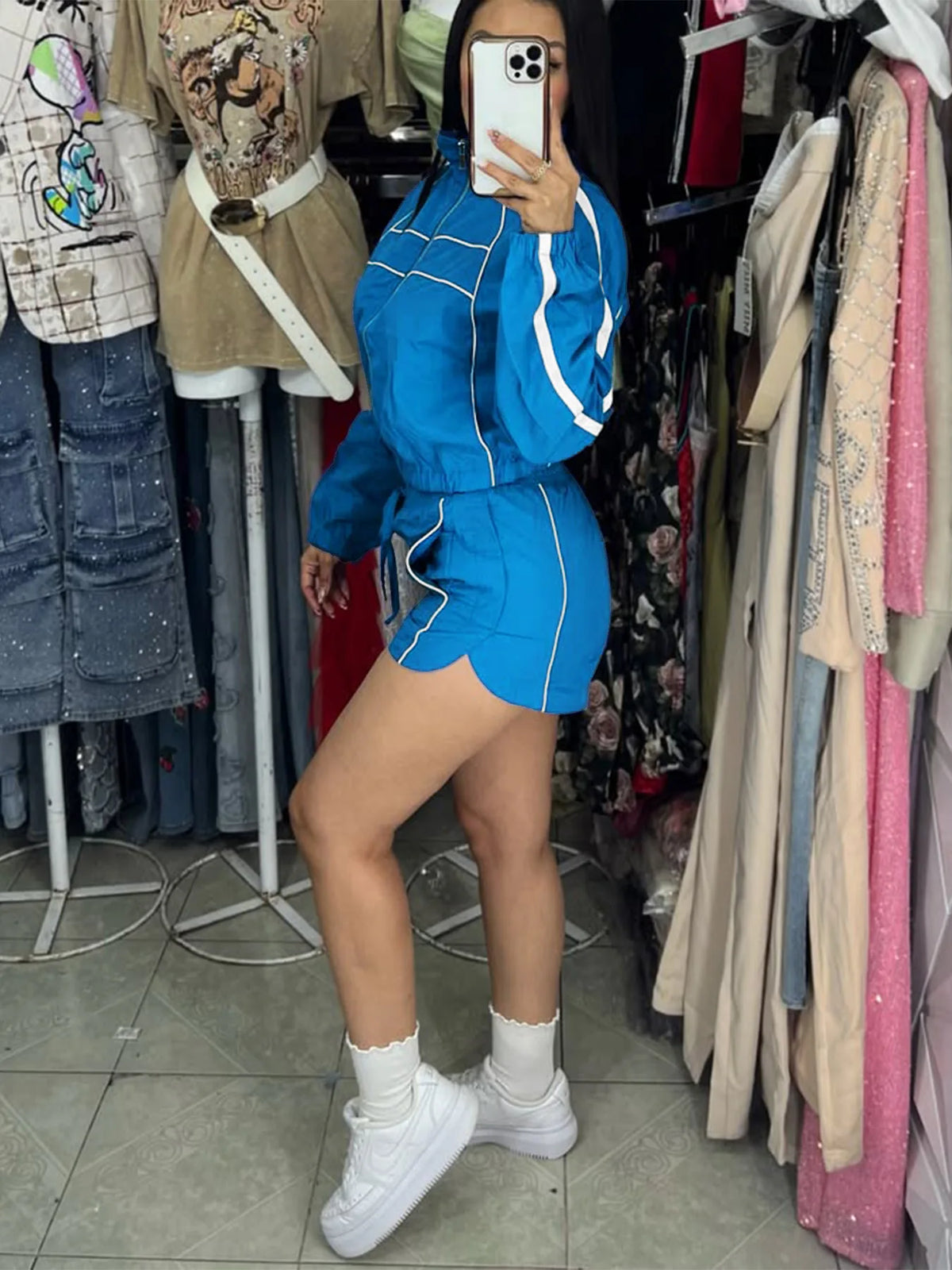 Women's Slim Sporty Tracksuit with Jacket and Shorts