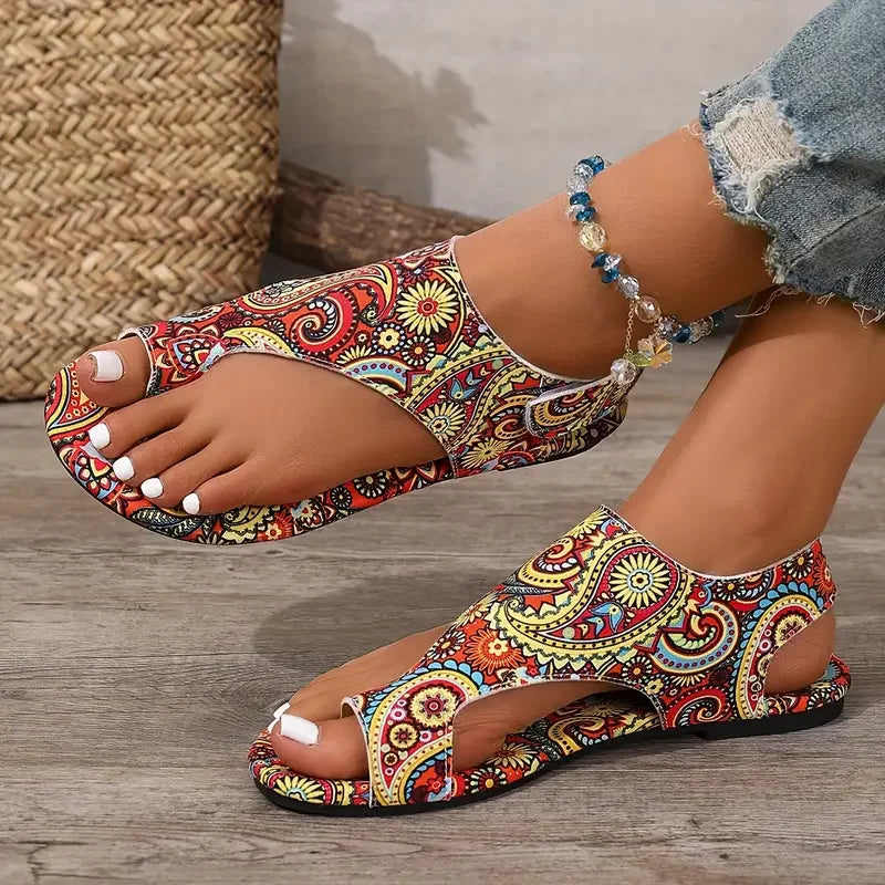 Women Flat Sandals Printed Bohemia Roman Style Shoes