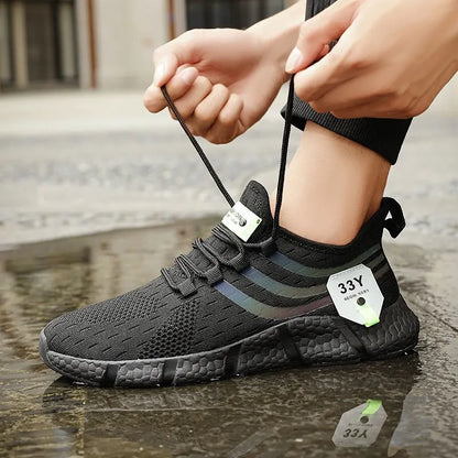 Men's Breathable Lightweight Black Running Sneakers