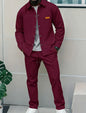 Men's Casual Waffle Pocket Jacket Set in Polyester