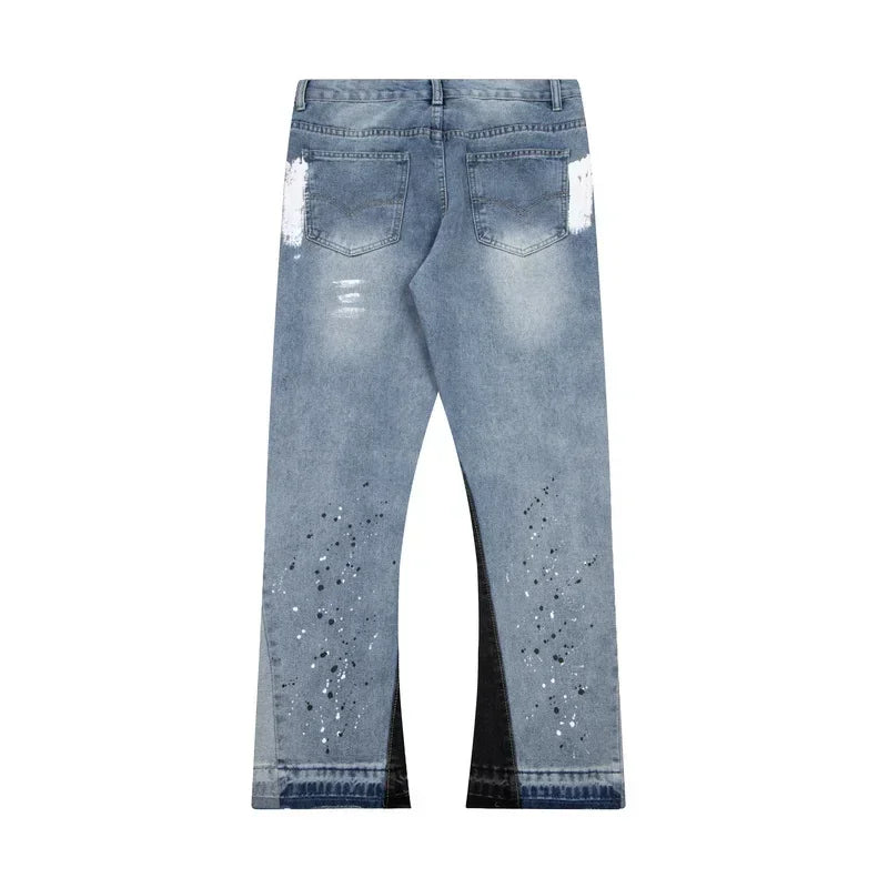 Washed Denim Trousers for Men with Micro-Flared Style