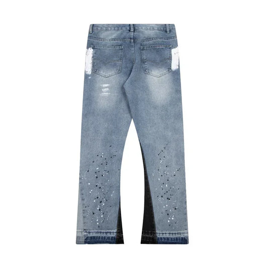Washed Denim Trousers for Men with Micro-Flared Style