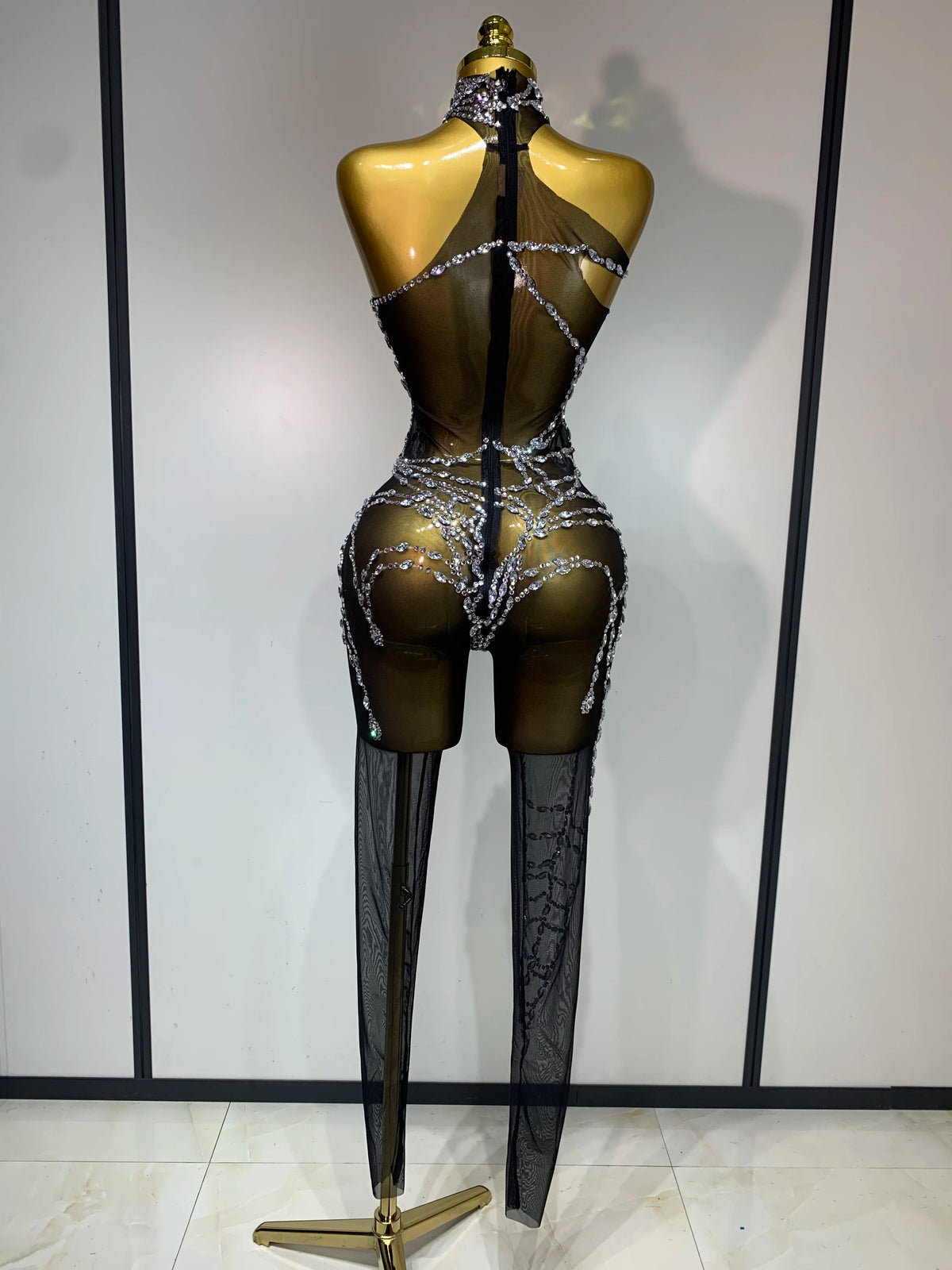Sparkly Diamond Mesh Jumpsuit for Women
