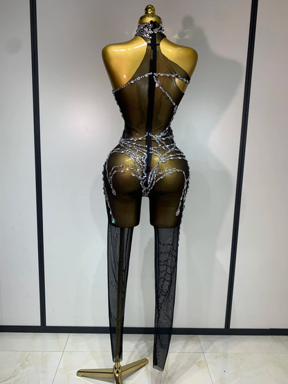 Sparkly Diamond Mesh Jumpsuit for Women