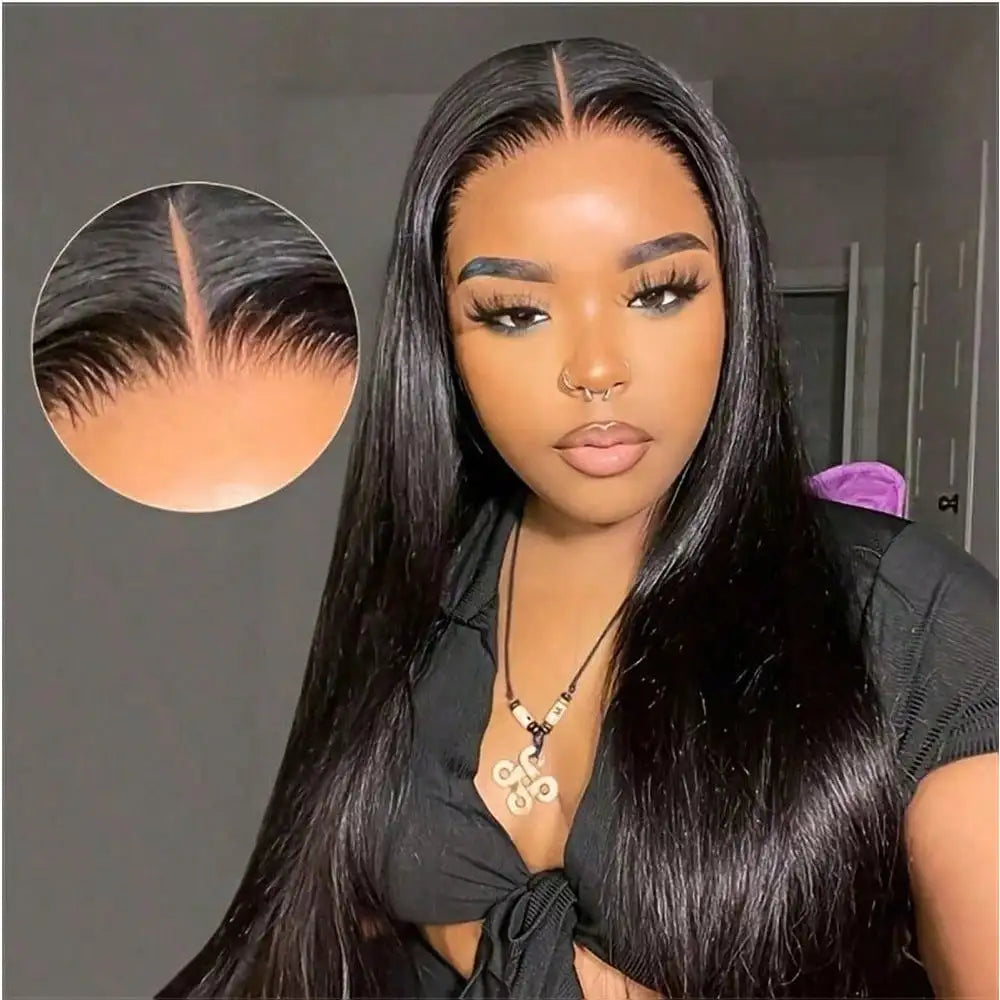 Glueless Straight Human Hair Wig 250% Density Natural Color