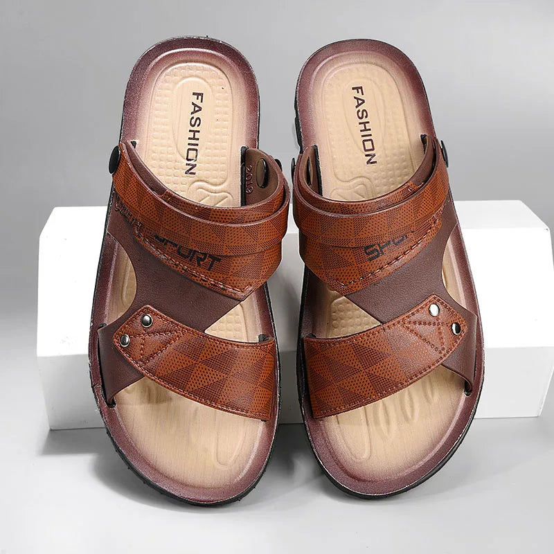 Men's Casual Slip-On Leather Sandals for Summer