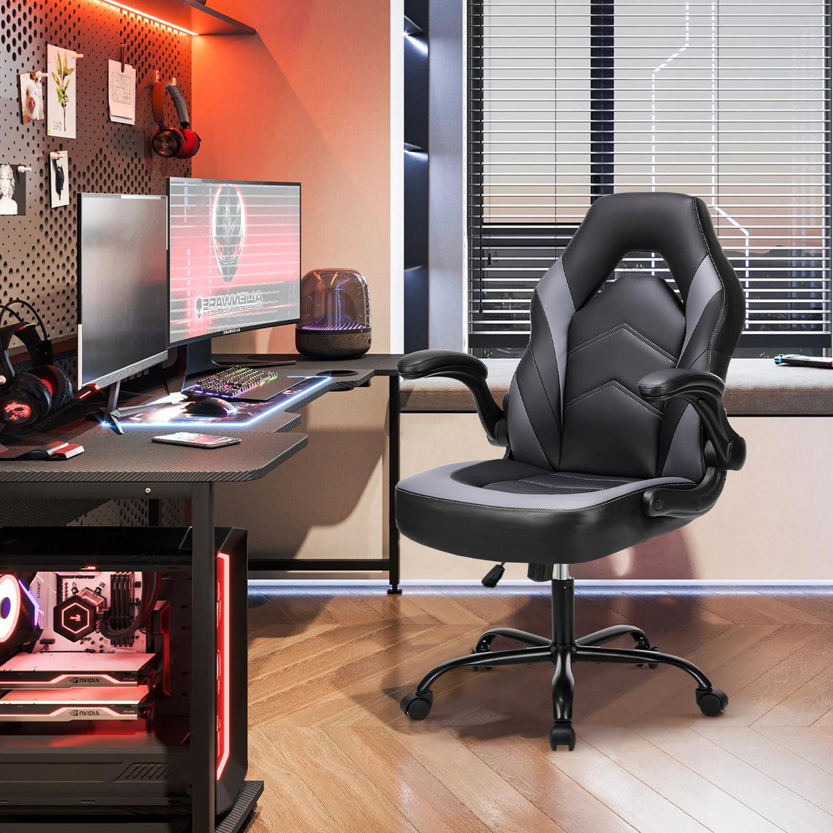 JHK Adjustable PU Leather Racing Desk Chair