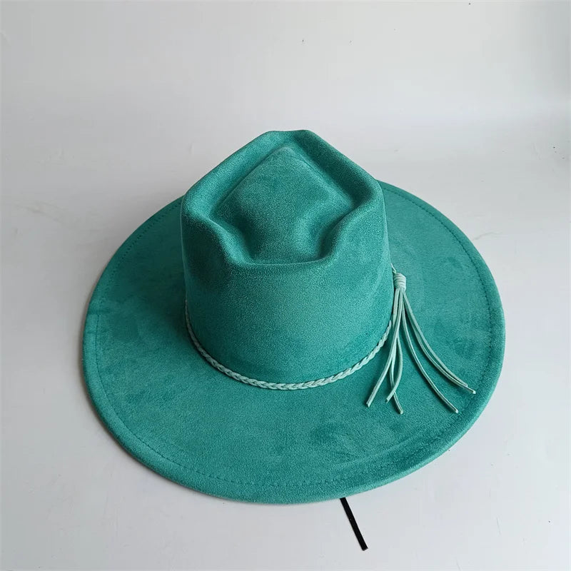 Dark Turquoise Suede Fedora Hat for Men and Women