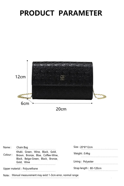 CH Women PU Leather Crossbody Bag with Metal Chain