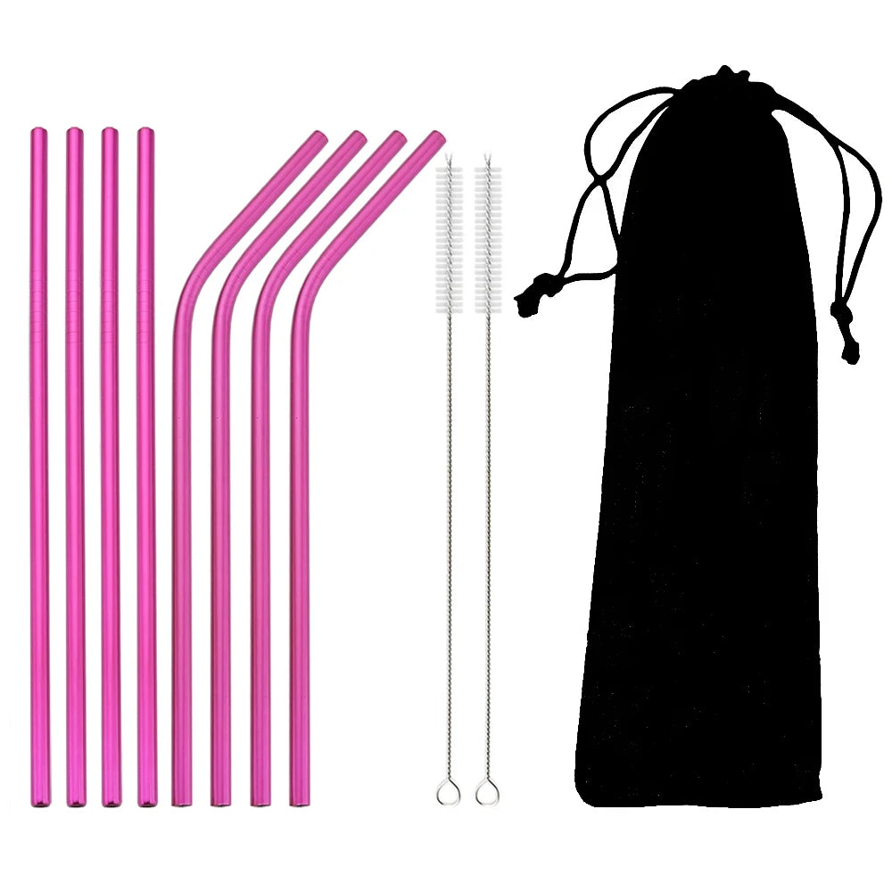 Colorful Metal Drinking Straws Set Stainless Steel
