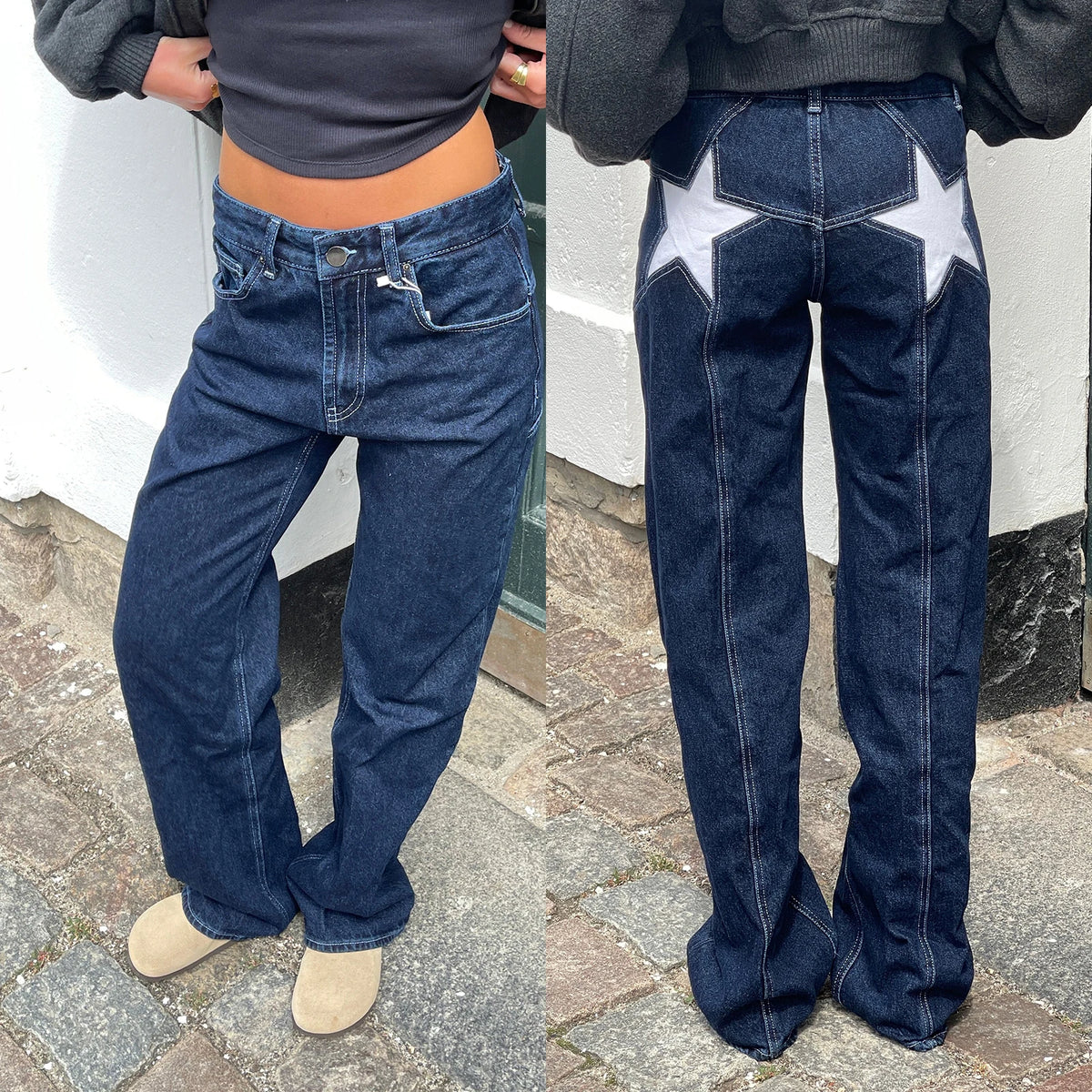 Women's Vintage Star Pattern Loose Denim Jeans