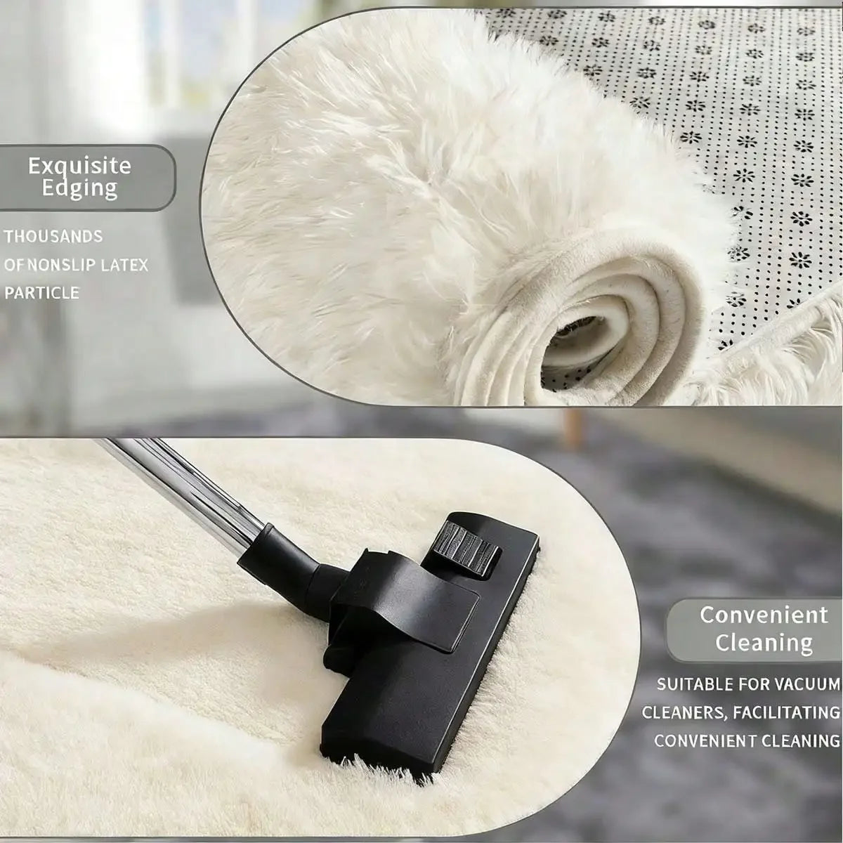 Black Plush Long-Pile Carpet, Soft Non-Slip Rug
