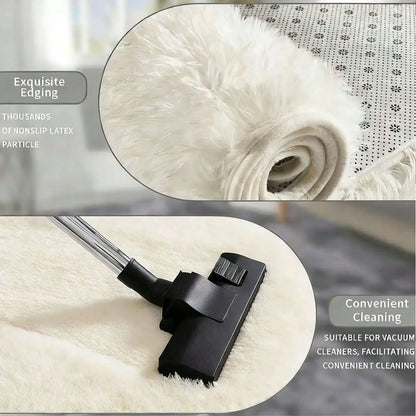 Black Plush Long-Pile Carpet, Soft Non-Slip Rug