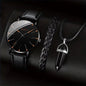 Men's Quartz Watch Set with Leather Band and Accessories