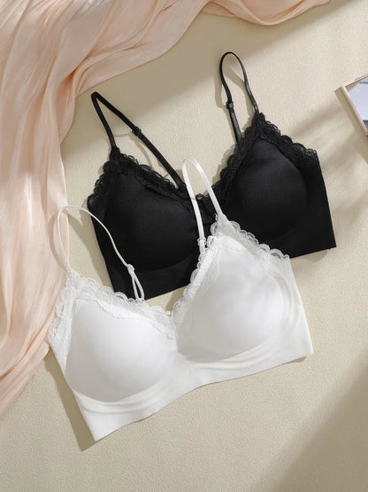 French Lace V Neck Seamless Wireless Bra S-XL