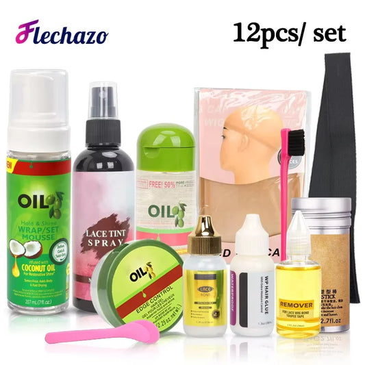 12Pcs Wig Installation Kit with Hair Mousse and Glue