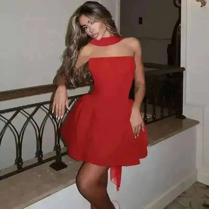 Avrilyaan Off Shoulder Backless A-line Mini Dress