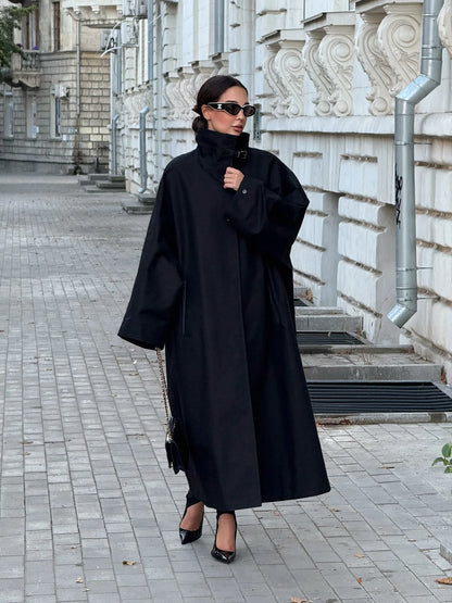 Green Oversized Belt Overcoat Women Long Sleeve Windbreaker