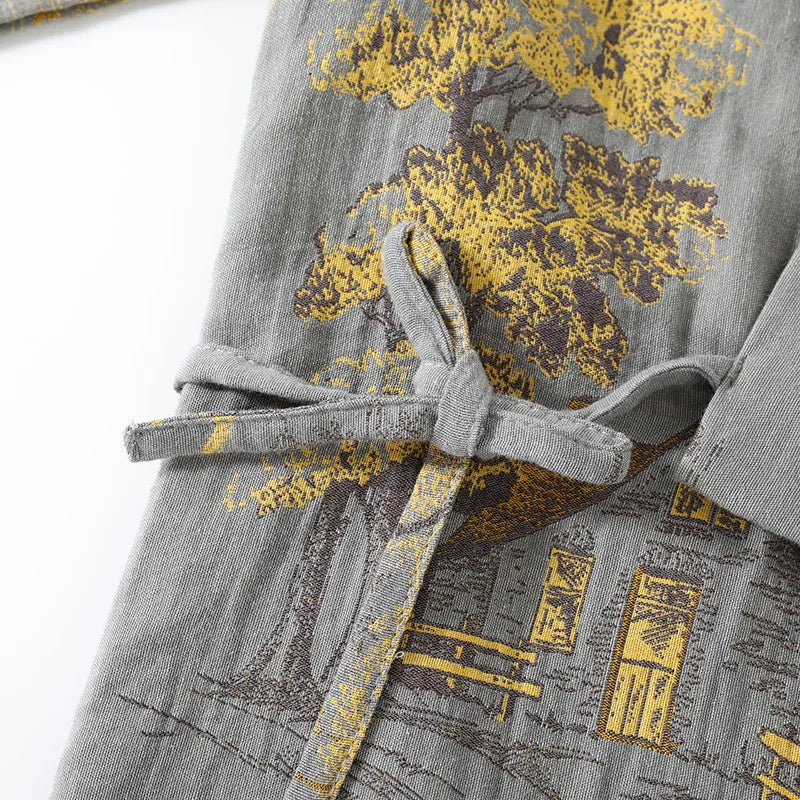 Men's Cotton Kimono Robe and Pajama Set