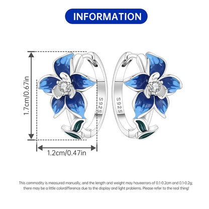 S925 Sterling Silver Iris Flower Hoop Earrings for Women
