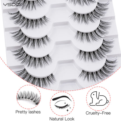 YSDO 5/10 Pairs Natural Soft Black Half Lashes