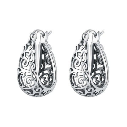 S925 Sterling Silver Iris Flower Hoop Earrings for Women