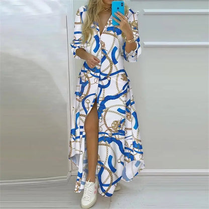 Bohemian Long Sleeve Printed Maxi Dress for Women