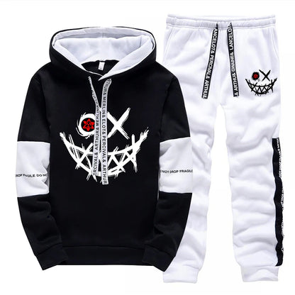Mens Printed Tracksuit Casual Hoodie and Sweatpants