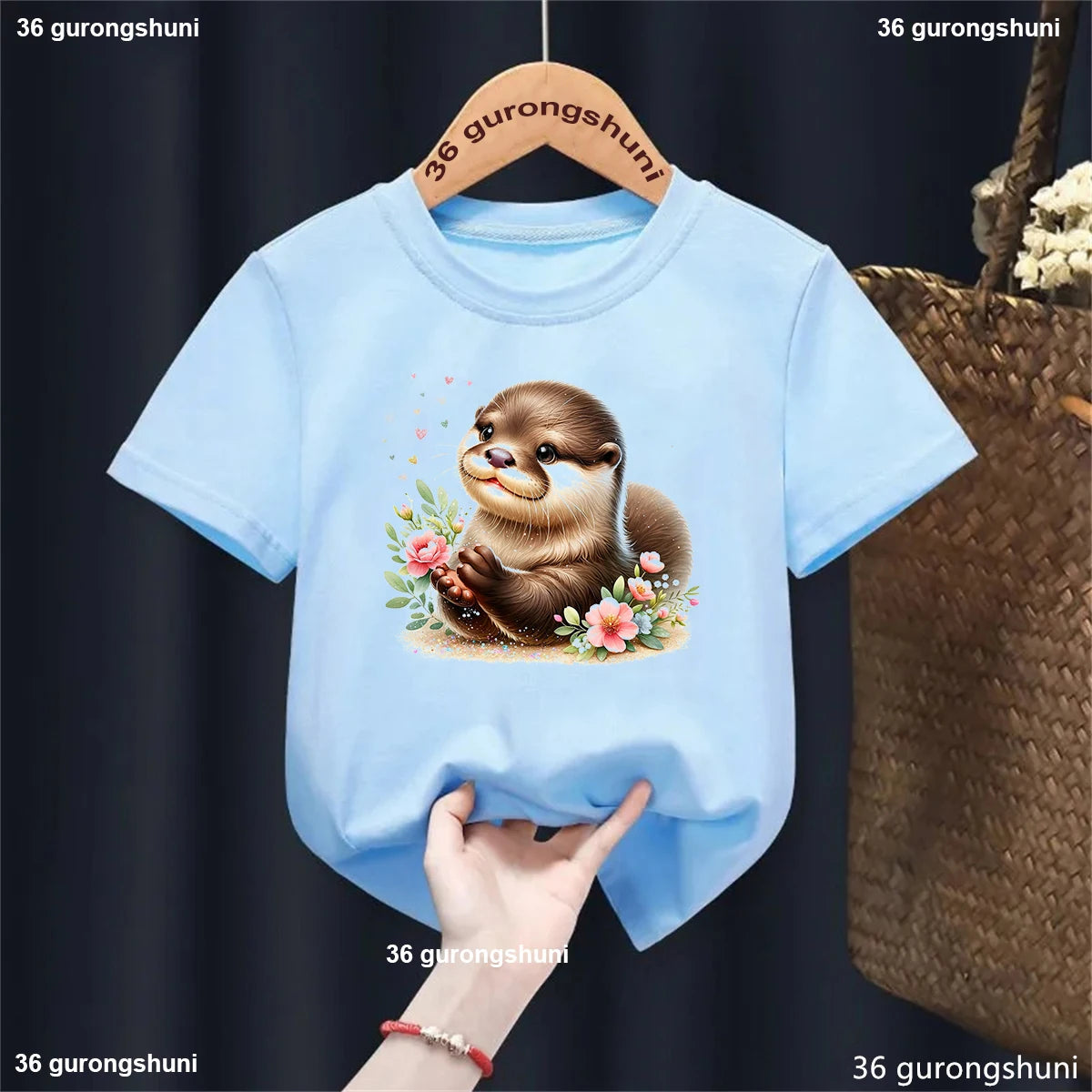 Kawaii Otter Love Printed T-Shirt for Kids