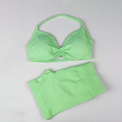 Seamless Strappy Yoga Bra and Scrunch Butt Shorts Set
