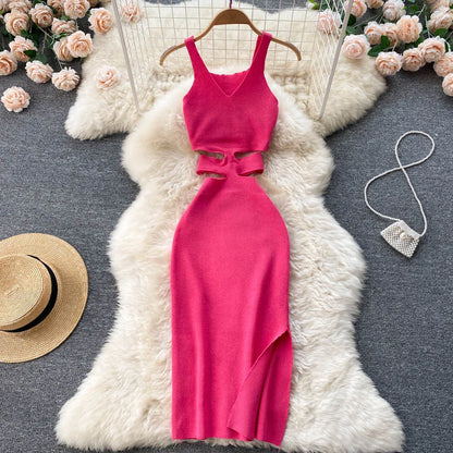 YuooMuoo Women Knitted Bodycon Dress with Cut Out Waist