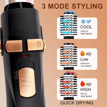 Hatteker 4-Head Hot Air Brush Hair Dryer and Straightener