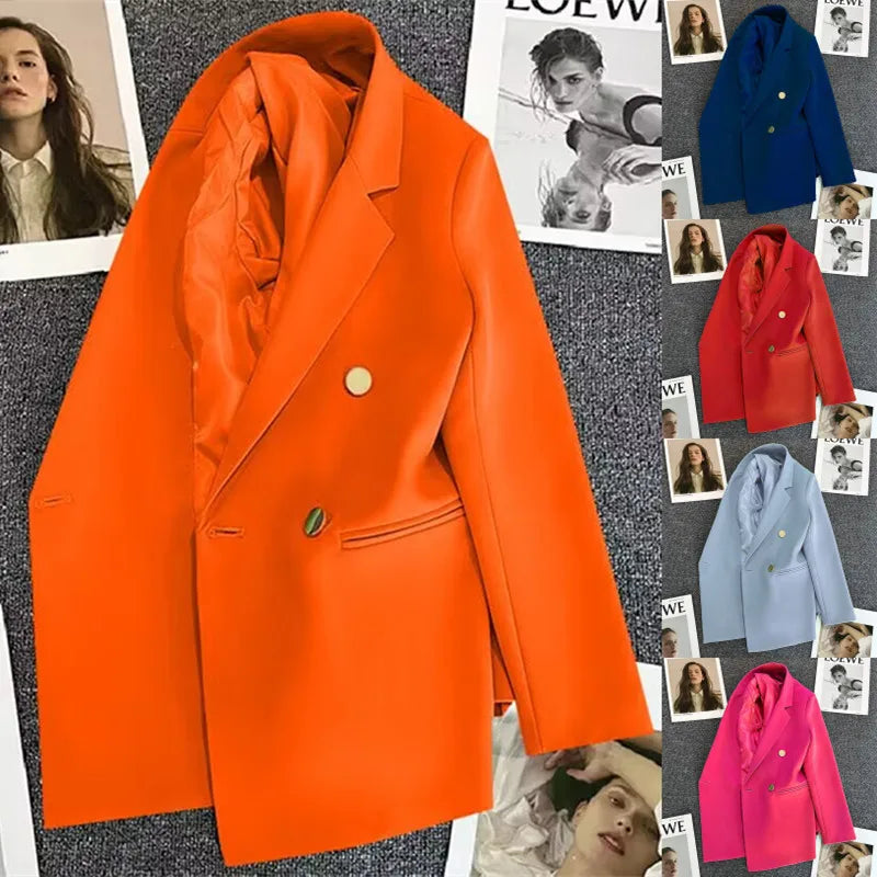 Candy Color Slim Blazer with Notched Collar and Metal Buttons