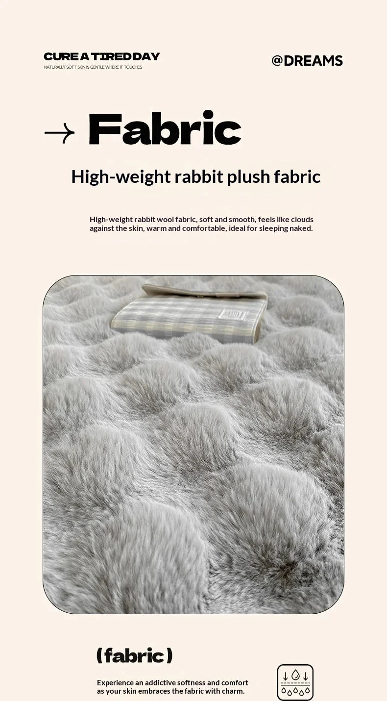 Fluffy Plush Fitted Bed Sheet Rabbit Fleece Solid Color