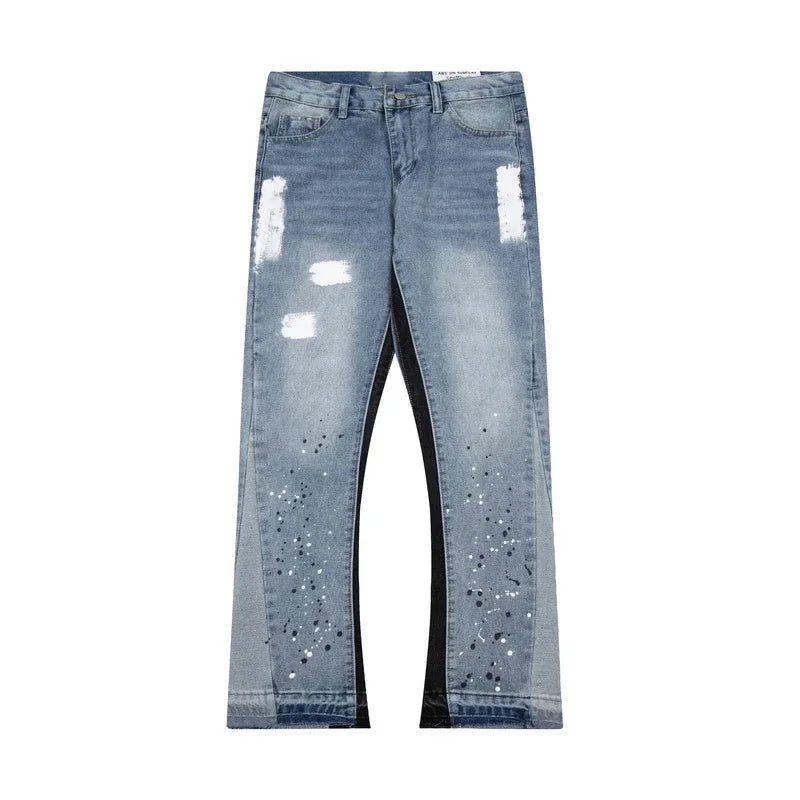 Washed Denim Trousers for Men with Micro-Flared Style