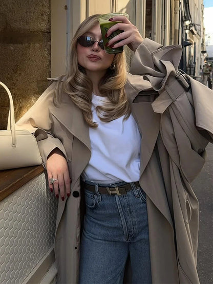 Women's Windproof Trench Coat Loose Fit Overcoat