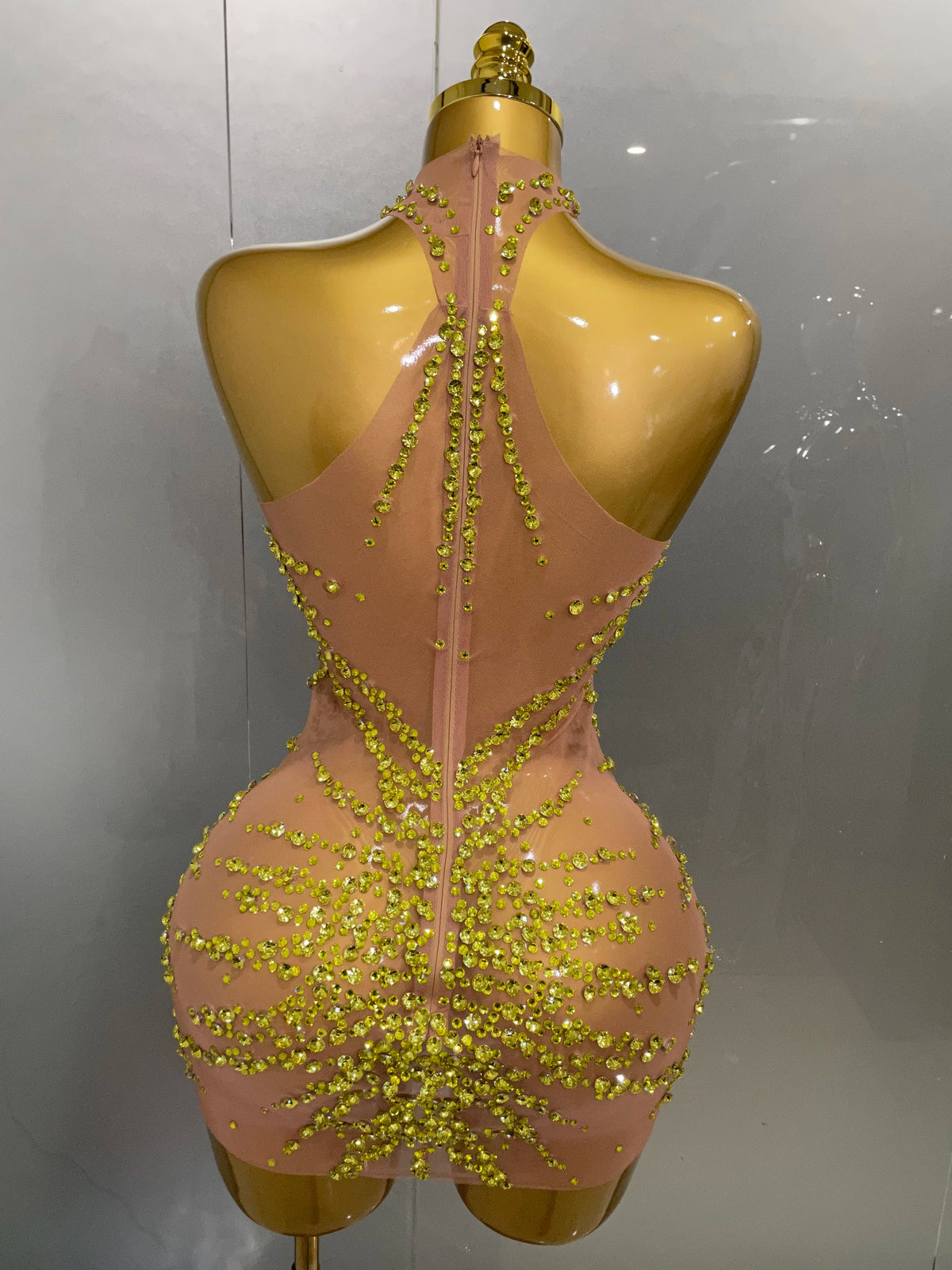 Sparkly Rhinestones Mesh See Through Dress for Women