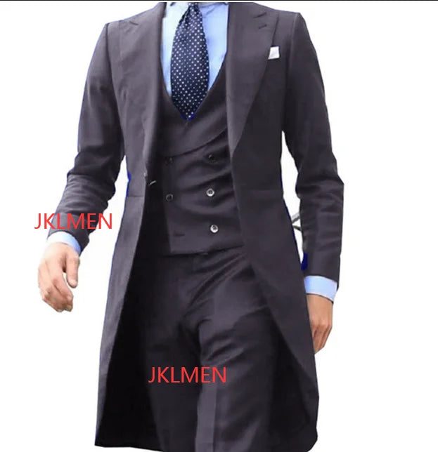 Royal Blue Long Tail Coat 3 Piece Suit for Men