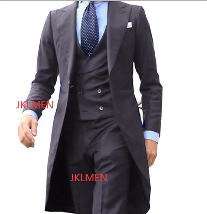Royal Blue Long Tail Coat 3 Piece Suit for Men