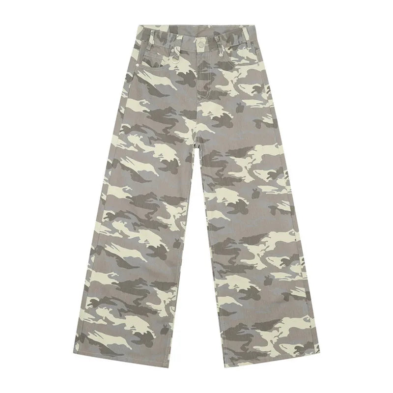 IEFB Vintage Camouflage Men's Loose Denim Jeans Old Blue