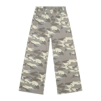 IEFB Vintage Camouflage Men's Loose Denim Jeans Old Blue