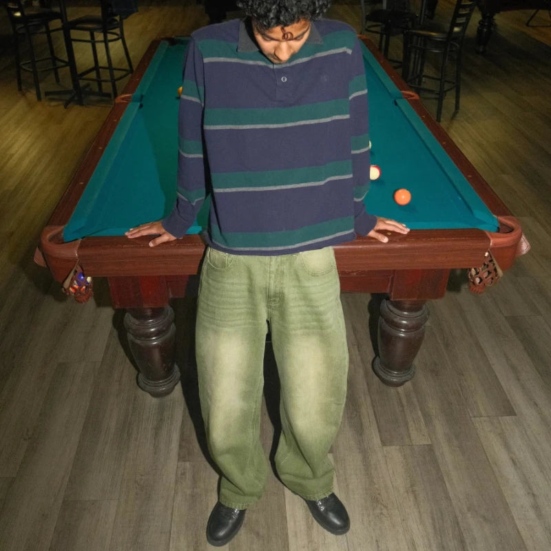 Matcha Green Denim Jeans with Embroidery