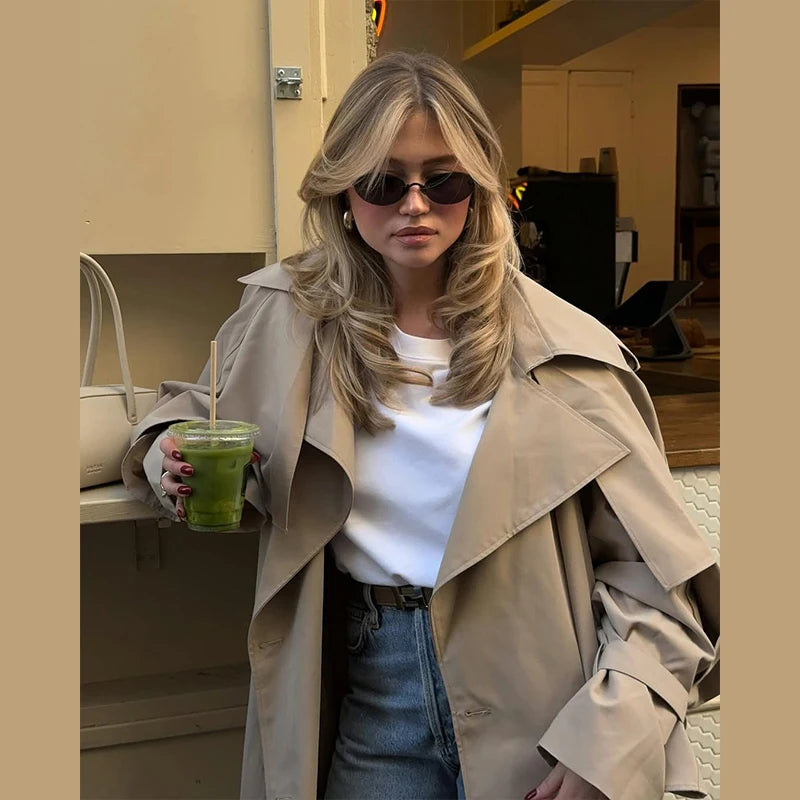 Women's Windproof Trench Coat Loose Fit Overcoat