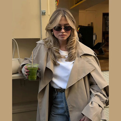 Women's Windproof Trench Coat Loose Fit Overcoat